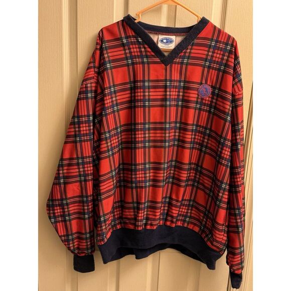 Starbus Plaid‎ Weather Screen Windbreaker Pullover 2XL Hog Neck Golf Course - Picture 1 of 4